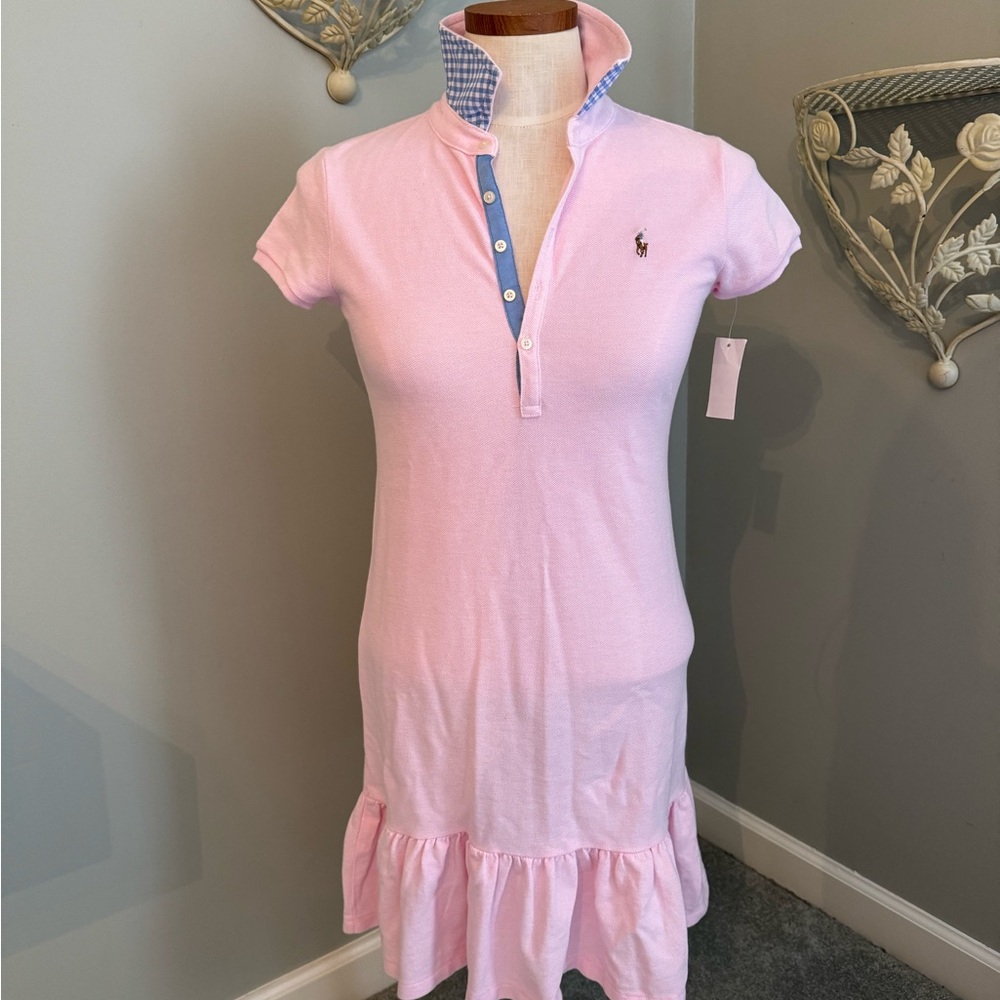 Ralph Lauren Soft Pink Polo Dress L 12-14 BNWT